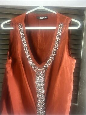 a.n.a Rust V-Neck Sleeveless Top with Silver Beaded Trim